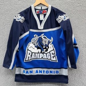 Vintage San Antonio Rampage AHL Hockey Blue Jersey Youth Large XL Embroidered